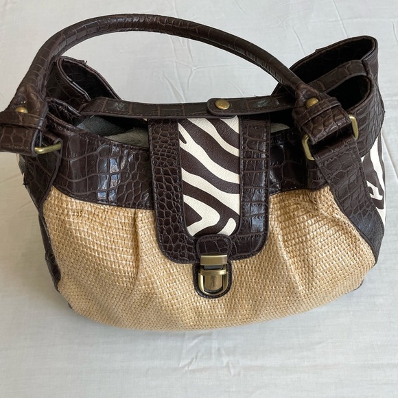 Bueno Handbags - Zebra print/tan buckled purse